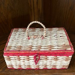 Beautiful Vintage 1950’s Red/Natural Woven Sewing Basket.